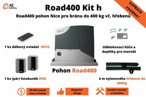Road400Kit h sada EXTRA - Road400 pohon Nice pro bránu do 400 kg vč. hřebenů